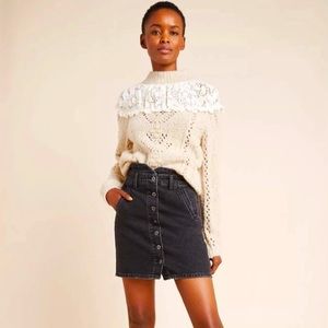 Anthropologie Black Button-Front Denim Mini Skirt
